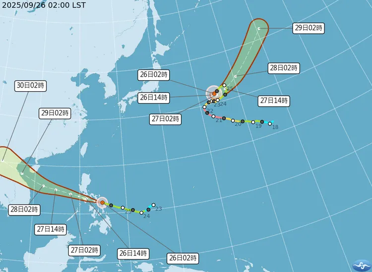 氣象署發布的颱風路徑預測。中央氣象署