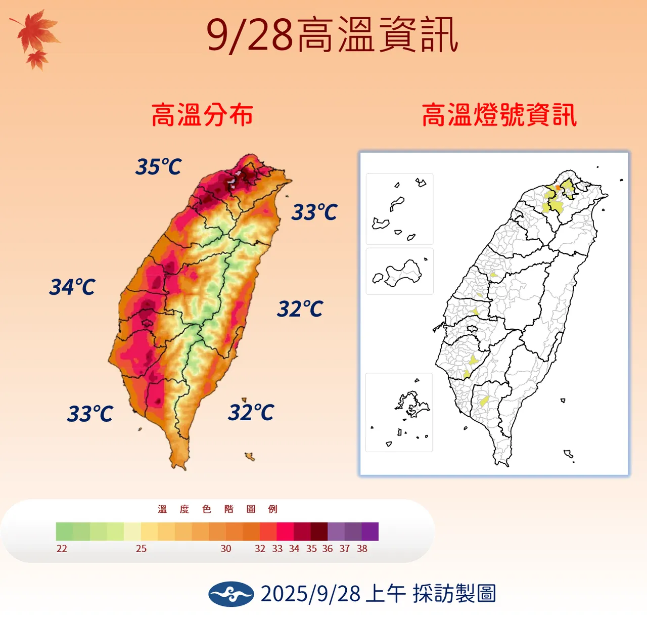 今日高温。气象署提供