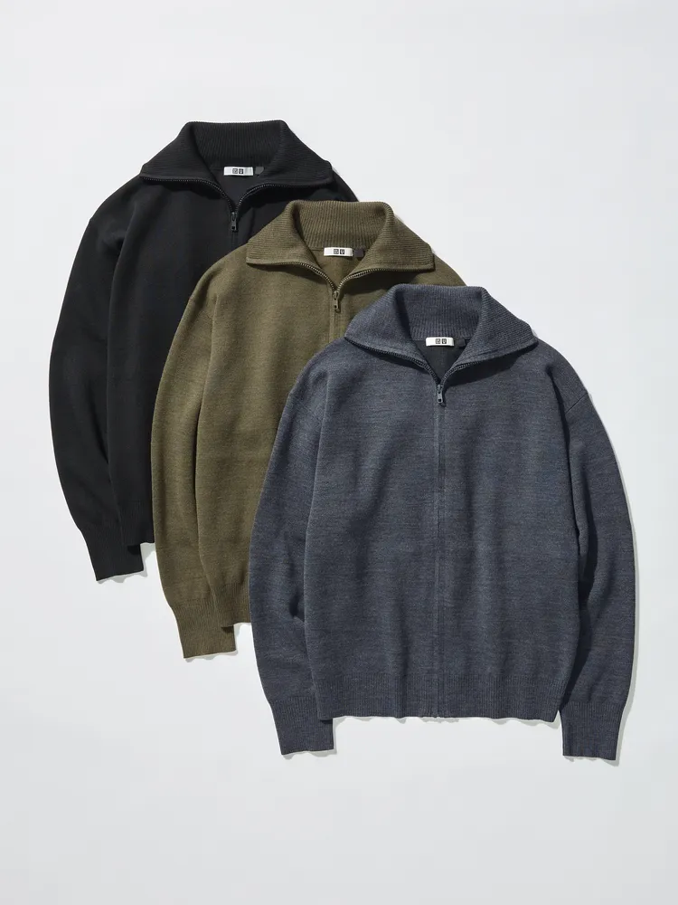 Uniqlo U系列男女適穿雙面織紋拉鍊外套，各1990元。品牌提供