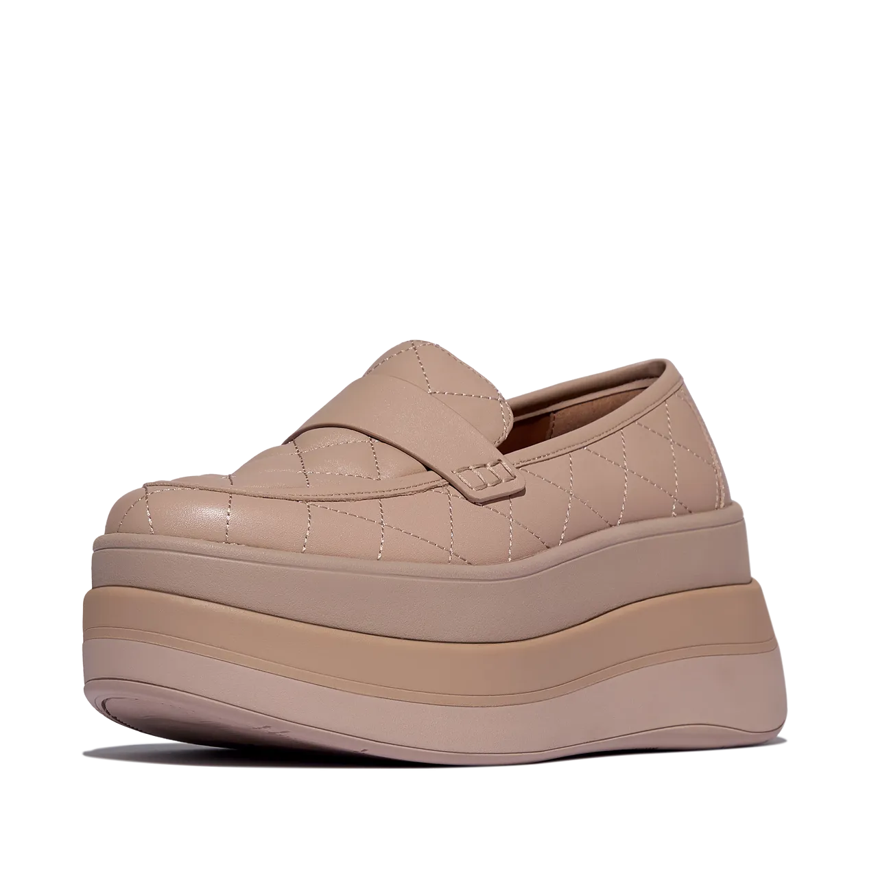 FitFlop F-MODE 菱格纹皮革超高厚底乐福鞋,7350元。品牌提供