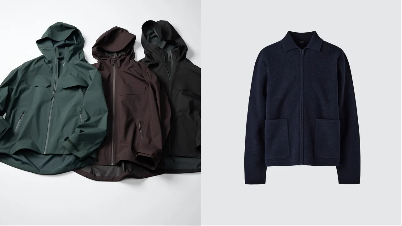 UNIQLO:C BLOCKTECH防風雨連帽外套(左)各3490元、針織拉鍊外套 (右)2490元。品牌提供