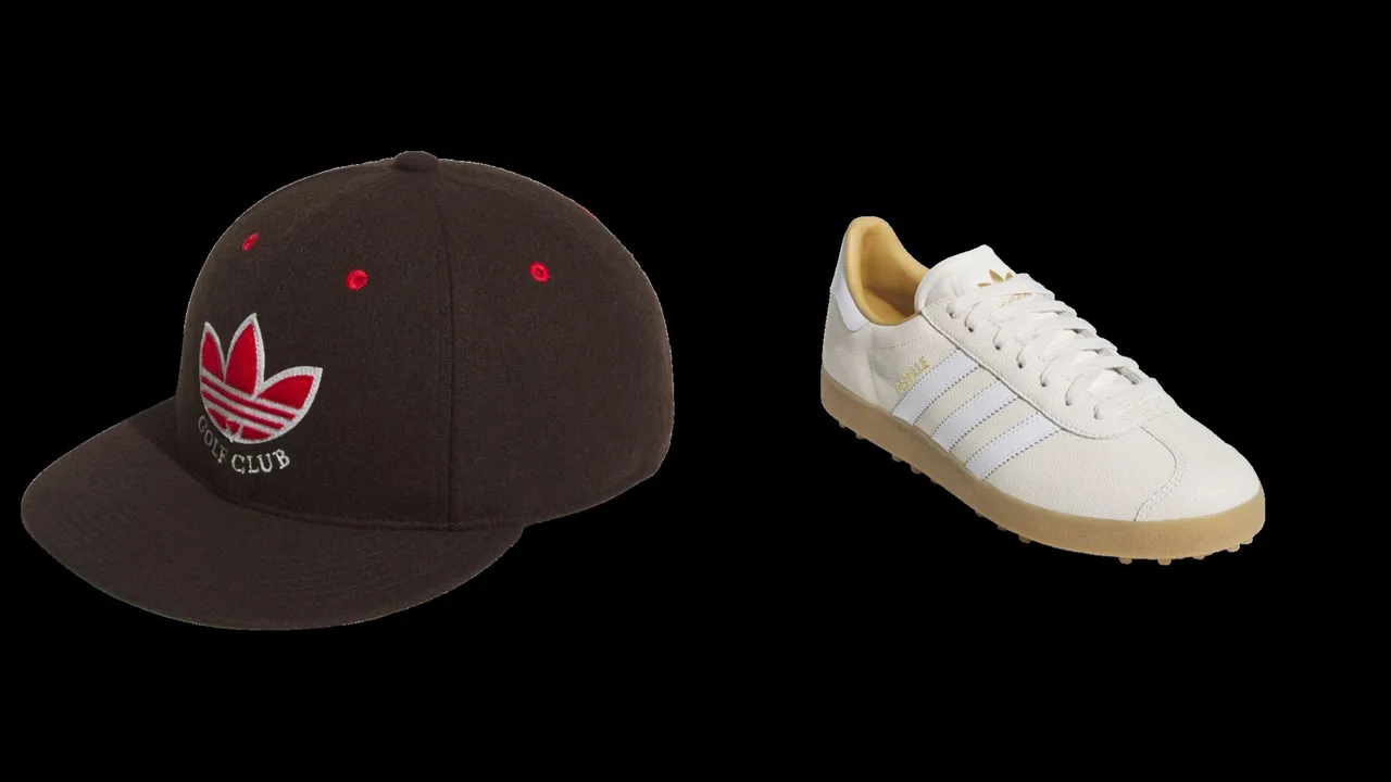 adidas Originals Golf 帽子(左)1490元、GAZELLE GOLF LUX鞋款(右)4990元。品牌提供