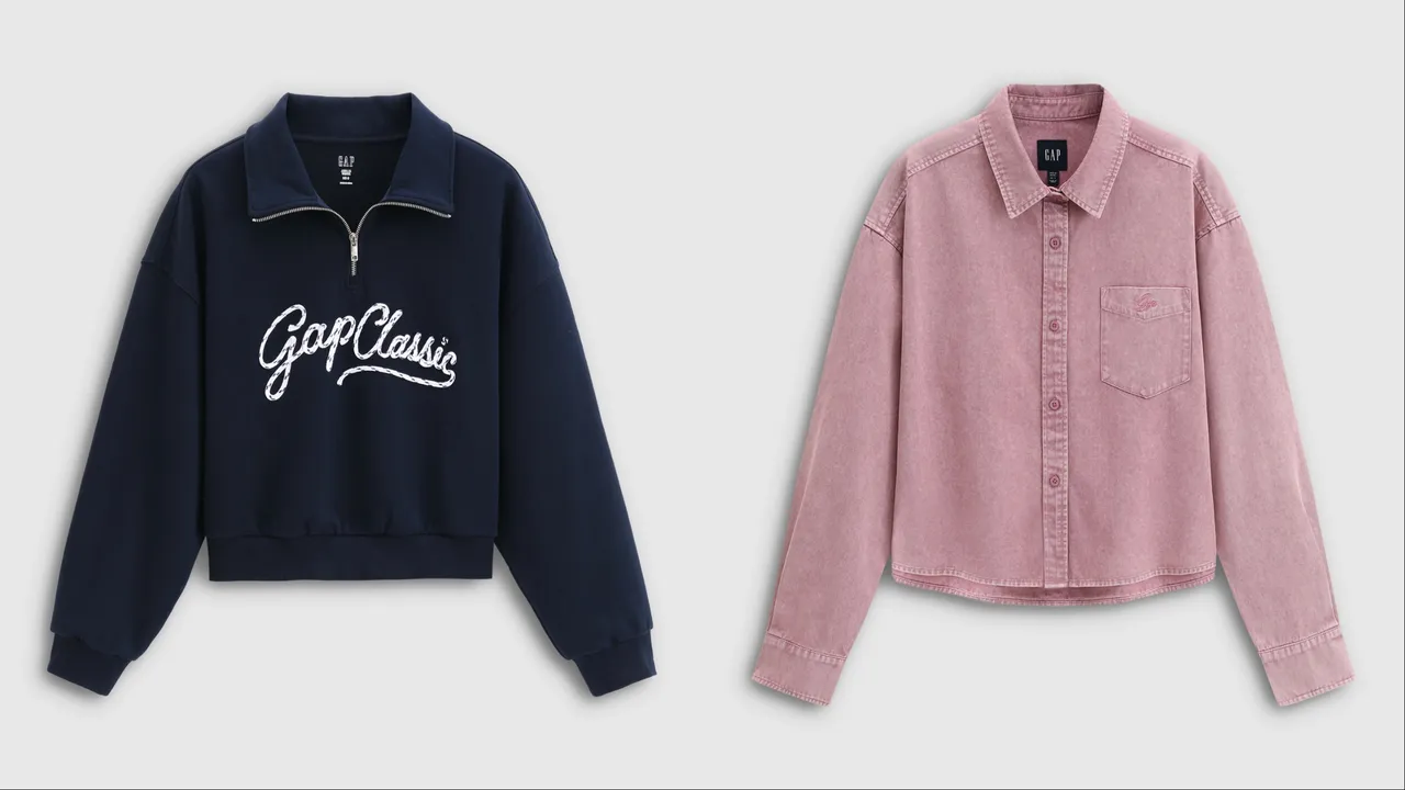Gap Logo刺绣翻领大学T(左)1699元、Logo纯棉刺绣翻领长袖衬衫(右)1999元。品牌提供