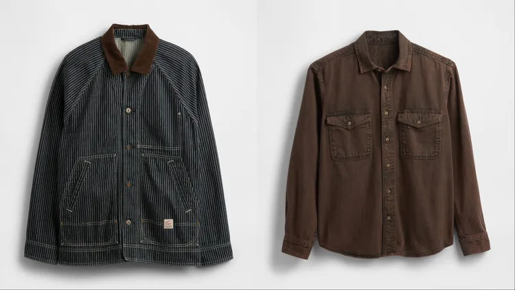 Gap工裝翻領牛仔外套（左）3499元、翻領長袖牛仔襯衫（右）1999元。品牌提供