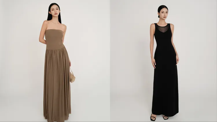 CHENN CHENN CC網紗彈力平口BRA長洋（左）1580元、網紗拼接BRA長洋裝 （右）1680元。品牌提供