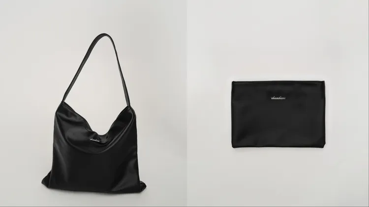 CHENN CHENN週年限定皮革單肩背袋（左）1680元、週年限定皮革化妝包（右）990元。品牌提供