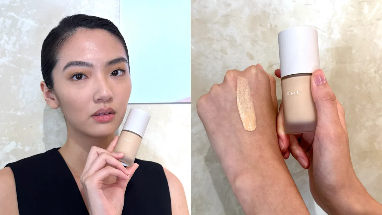 Model示范RMK完美无瑕粉底液PLUS。张家玲摄