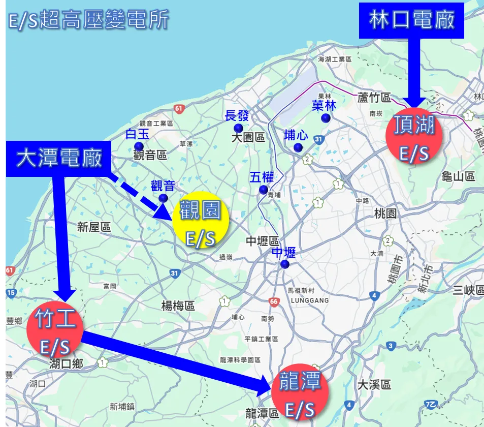 桃園地區電力引供示意圖。台電提供