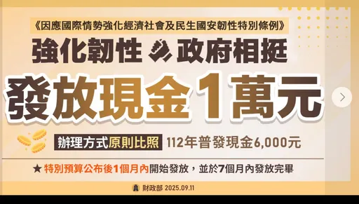普發現金1萬元5大對象可領 財政部5種領取方式何時發放一次看