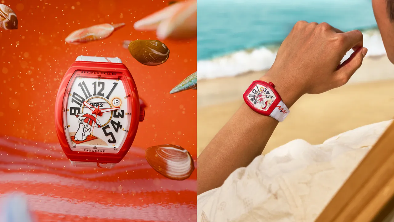 #FR2NCK MULLER Vanguard Beach 聯名腕錶,41mm*49.95mm,玻璃纖維複合材質錶殼,啞光白色錶盤,尼龍錶帶搭配皮革內襯,MVT 2536-SCDT2H自動上鍊機芯,動力儲存 42小時,防水深度30米,限量300只,42萬8000元。品牌提供