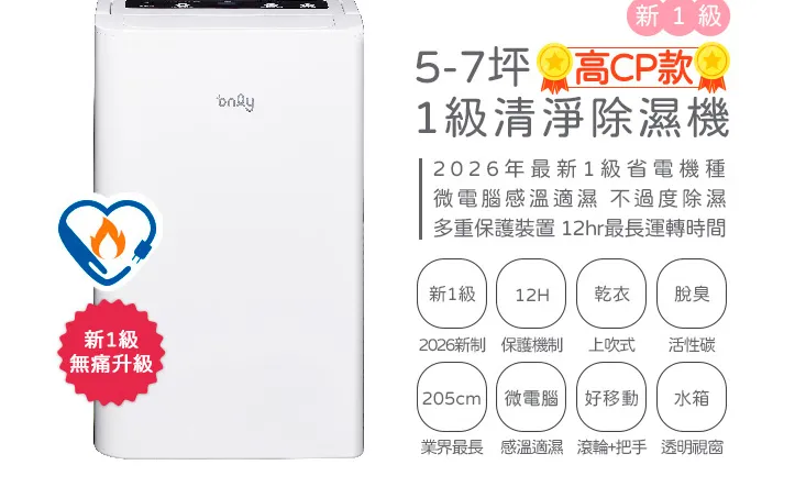 only 5-7坪除濕機，早在2024 年就已經符合 2026 年的新能效標準，除濕效率高又省電。