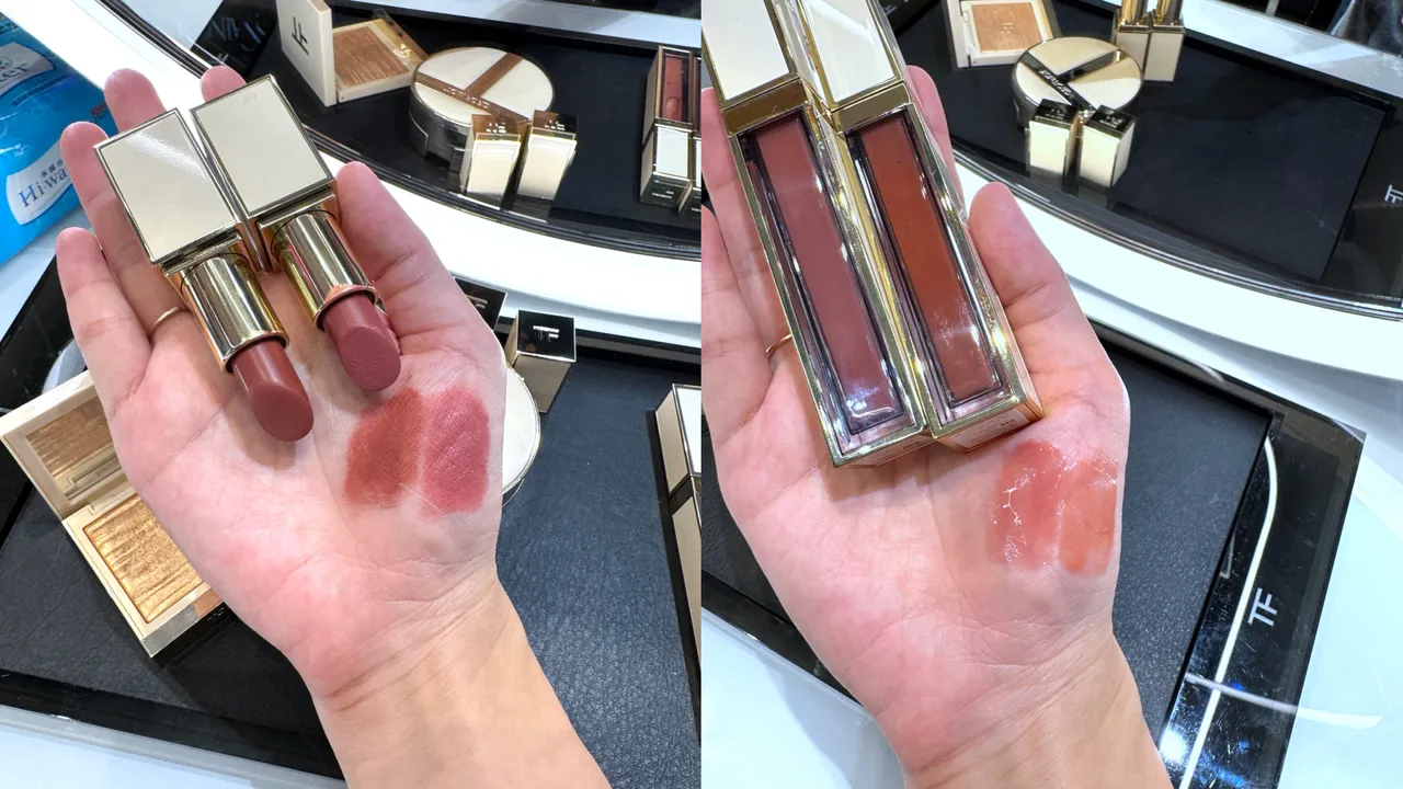 TOM FORD縱情香草限量系列微霧唇膏(左圖)各2200元、奢華水唇萃(右圖)各2200元。張家玲攝