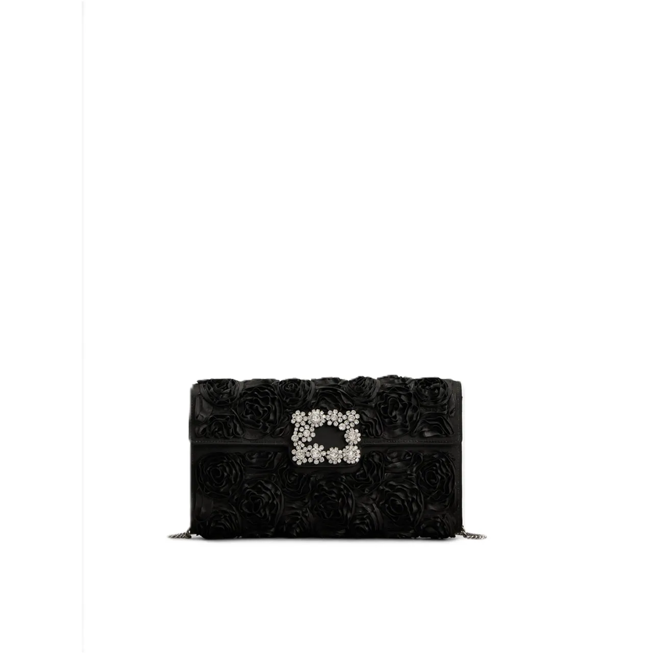 ROGER VIVIER Flower Strass黑色光面缎玫瑰花钻手拿包,6万9000元。品牌提供