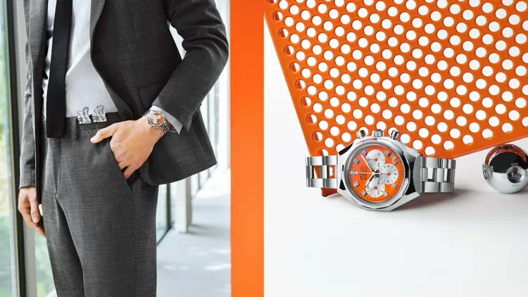 ZENITH DEFY 計時腕錶USM限量款（純橙），37mm，精鋼錶殼，精鋼錶帶，El Primero 400自動上鍊機芯，動力儲存55小時，防水深度100米，每款限量60只，各39萬6700元。品牌提供