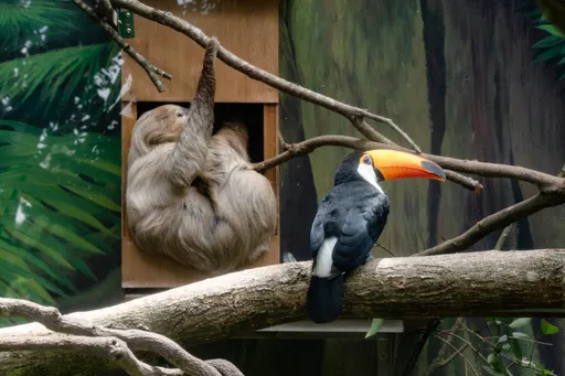 超古錐!大巨嘴鳥、二趾樹獺變室友 北市動物園上演「網外互打」鬧劇