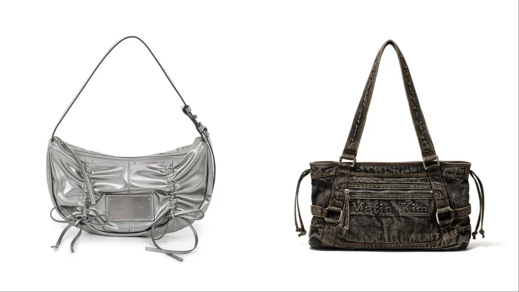 Matin Kim經典蝴蝶結半月包（左）3990元、MATIN水洗單寧方包（右）4490元。品牌提供