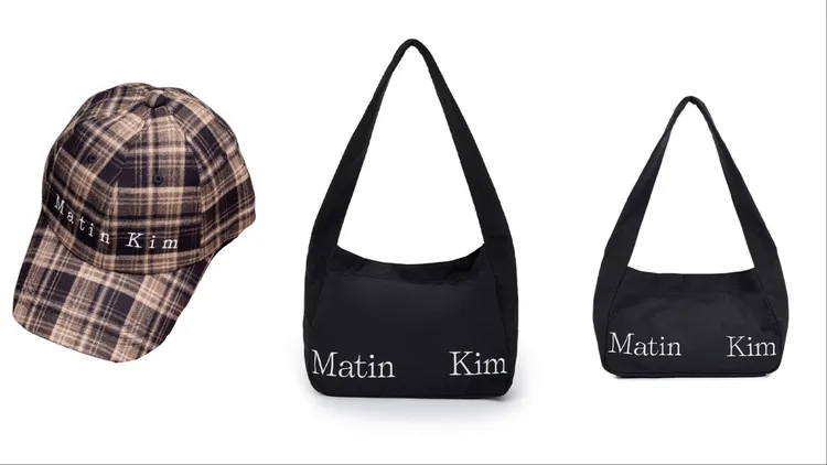 Matin Kim Logo 格紋棒球帽（左起）1990元、MATIN CRISP大容量輕盈托特包2290元、MATIN CRISP 迷你輕盈托特包1690元。品牌提供