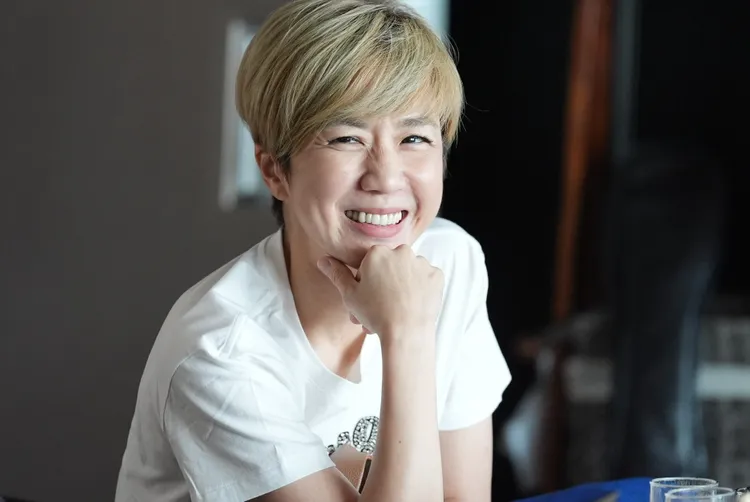 黃仲崑老婆LuLu現身記者會。娛樂中心攝