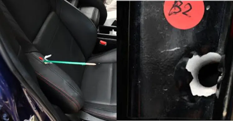 其中一槍射穿汽車板金，打到副駕駛座，所幸無人受傷。翻攝照片