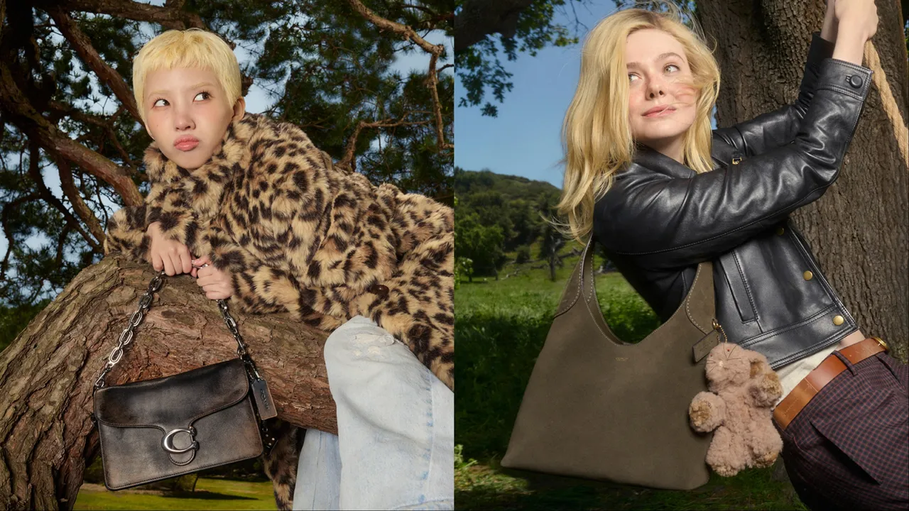 田小娟(左)、Elle Fanning(右)拍攝COACH秋冬廣告。品牌提供