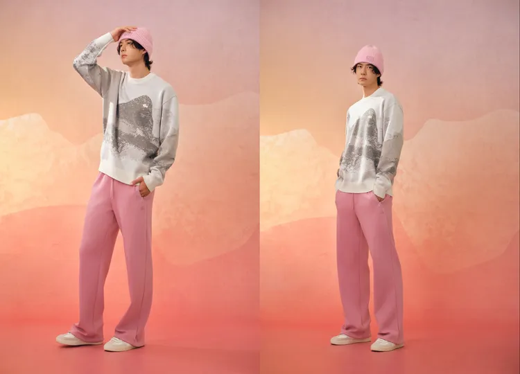 王一博身上的羊毛衫以水墨畫藝術手法展現山脈元素。品牌提供