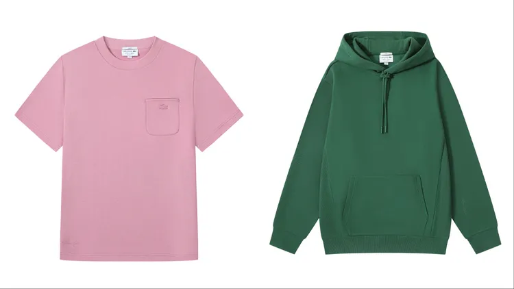「LACOSTE from yibo」2025秋冬聯名系列短袖T恤（左）2980元、帽T（右）6580元。品牌提供