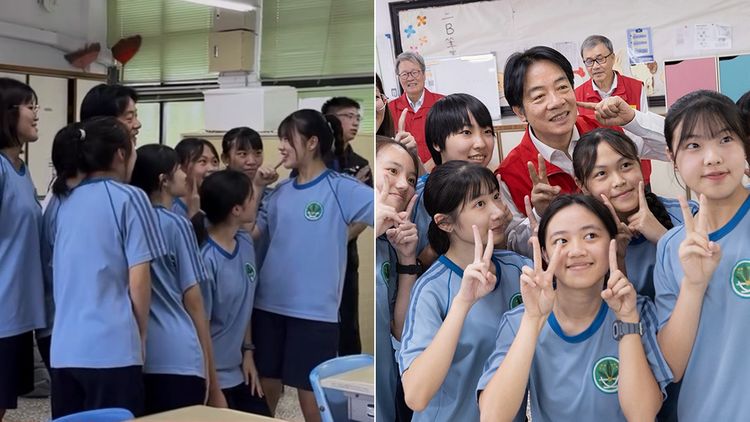 高中美眉教總統賣萌　賴清德「手指戳臉」俏皮合影