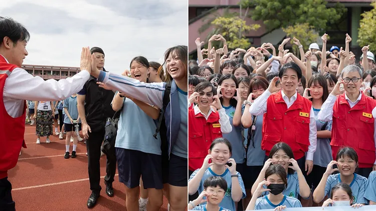 賴清德與學生們擊掌、拿照。翻攝自賴清德IG