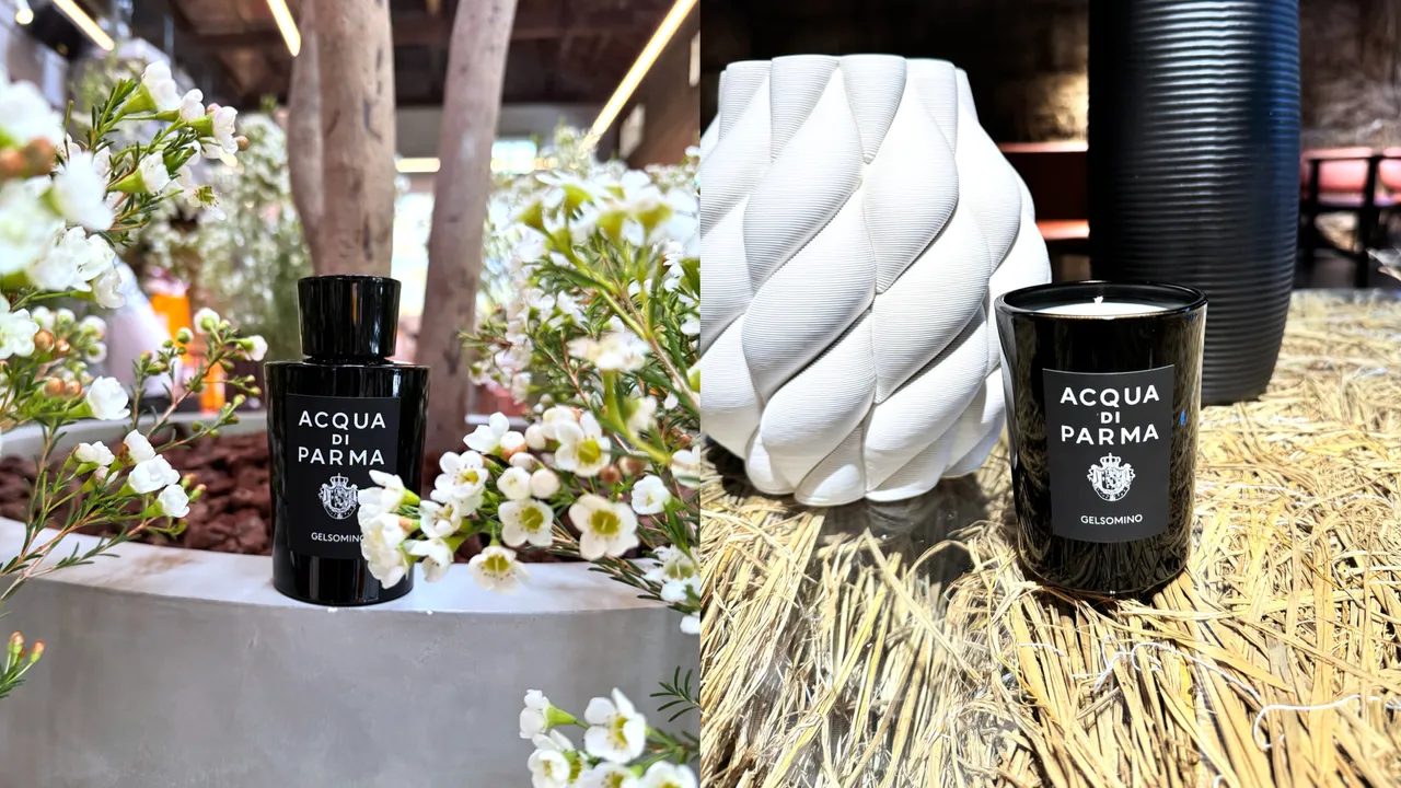 Acqua di Parma迷烟茉莉室内扩香(左)180ml/4360元、香氛蜡烛200g/3600元。张家玲摄
