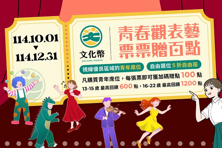 文化幣「青春觀表藝，票票贈百點」加碼活動。文化部提供