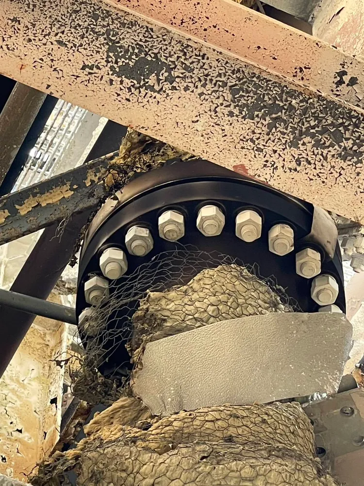 天然氣洩漏點，天然氣加熱器下游管線法蘭。台電提供