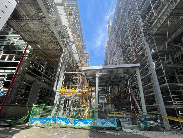 天然氣洩漏點，天然氣加熱器下游管線法蘭。台電提供