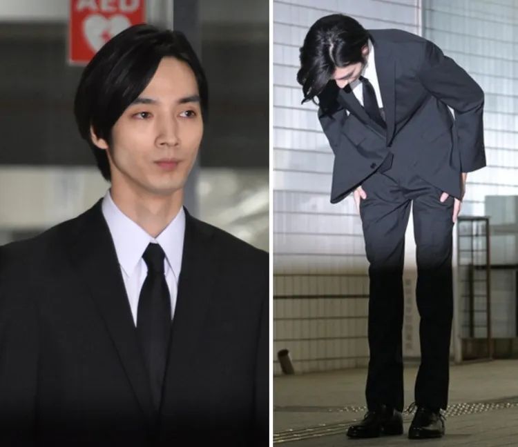 清水尋也交保後向媒體鞠躬道歉。翻攝Oricon News、每日新聞