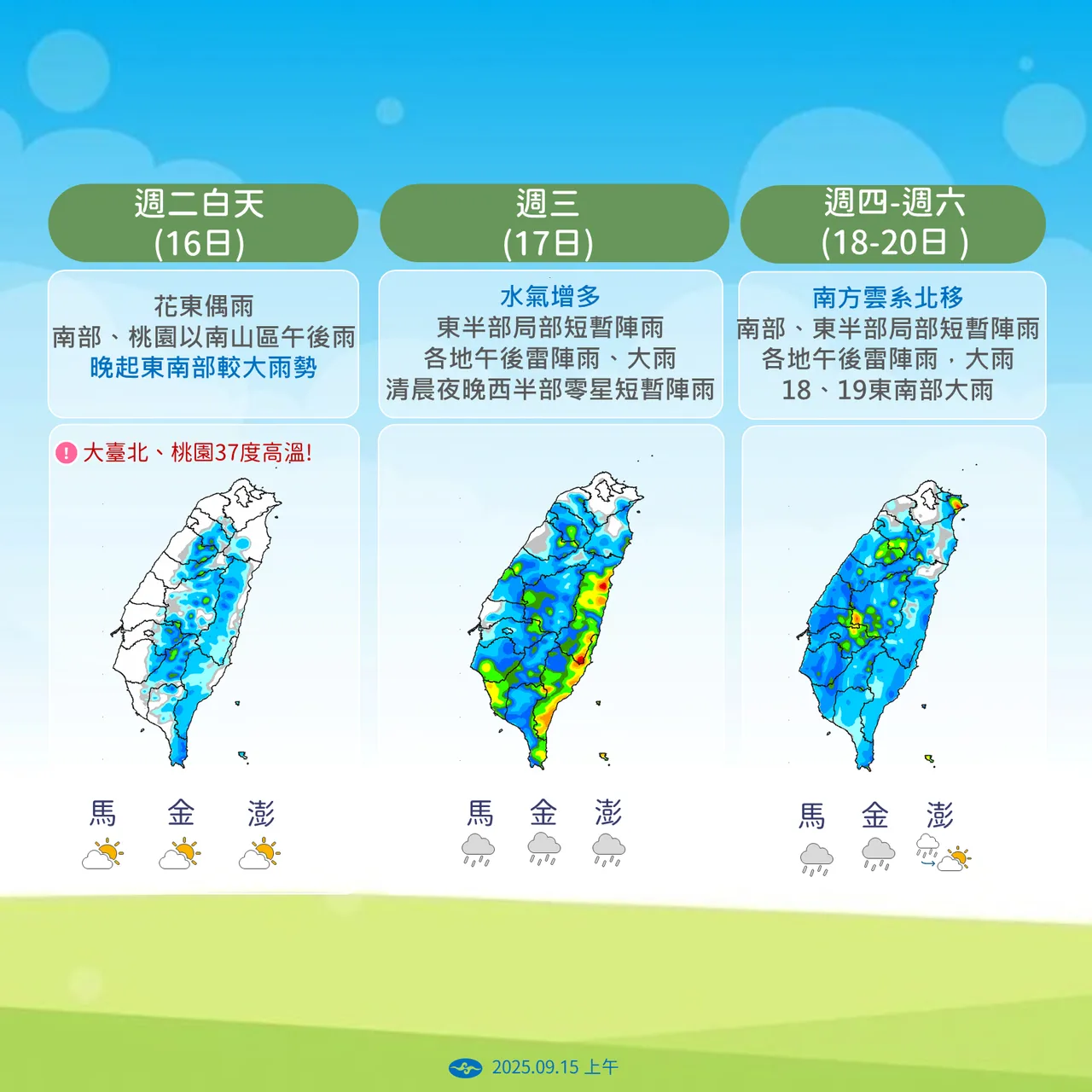 未来降雨趋势。气象署提供