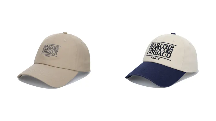 Marithé Francois Girbaud經典小LOGO棒球帽（左）1490元、經典拼色logo 棒球帽（右）1690元。品牌提供