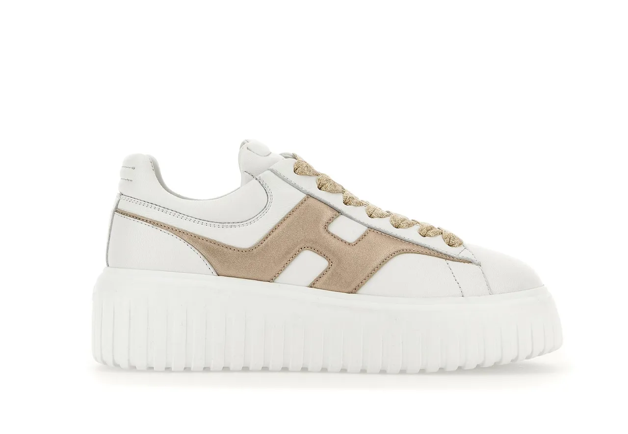 H-Stripes白色拼接香槟金logo皮革女士休闲鞋(台湾限定色),2万3300元。品牌提供