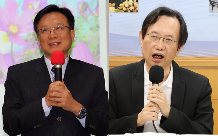 前彰化縣長卓伯源（左）、前國代蔡志弘（右）17日完成國民黨主席選舉領表。資料照片