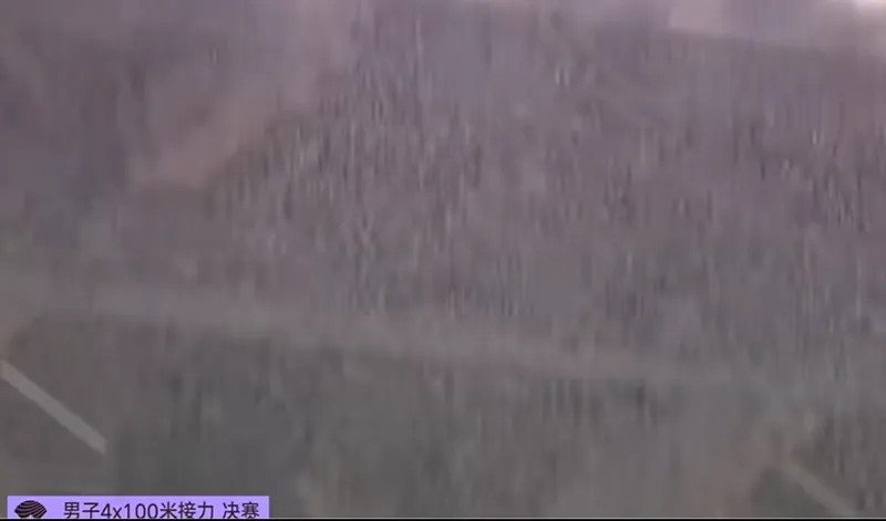 在介绍日本队时央视画面出现雨景。 翻摄bilibili