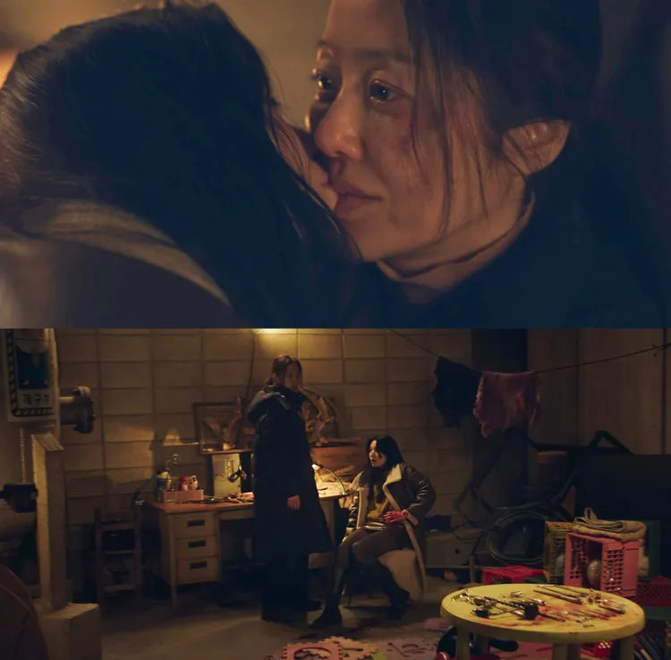 韓東希終於見到偶像「螳螂」高賢廷，抱著她獻吻喊媽。翻攝Netflix