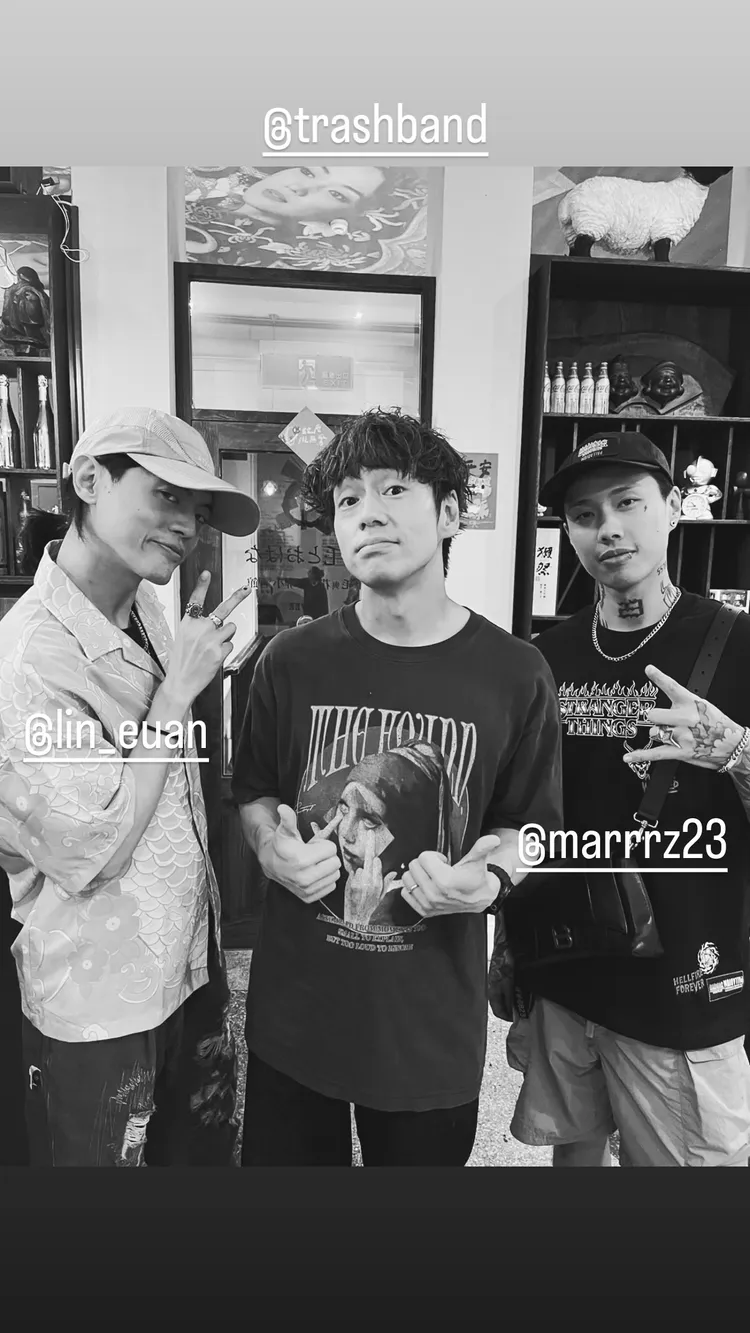 Nakajin（中）在IG貼出昨晚跟頤原（左）、阿夜的合照。翻攝Nakajin IG