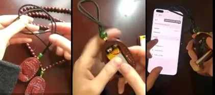 日本警視廳公布的影片顯示,槍手使用偽裝成吊飾的藍牙通訊工具,耳機僅有米粒大小。翻攝X
