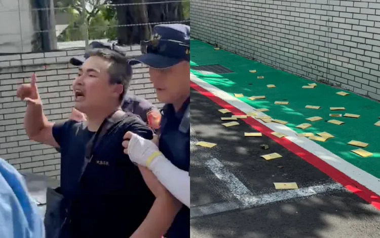 又闹场！柯文哲交保步出北所　「吃屎哥」撒冥纸大吼遭警带走