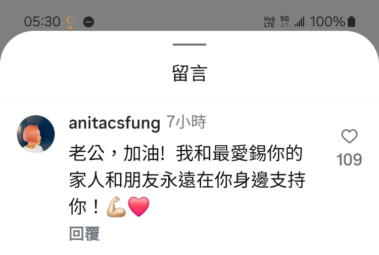 蘇永康老婆留言力挺。翻攝蘇永康IG