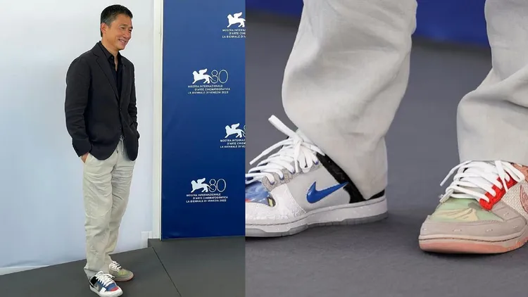 梁朝偉2023年獲頒威尼斯影展終身成就獎，當時穿著CLOT與Nike的聯名鞋出席相關活動。翻攝陳冠希IG