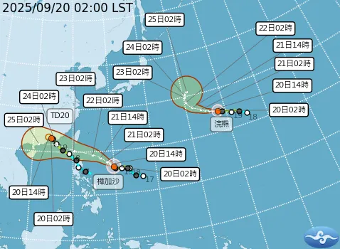 米塔颱風減弱為熱帶性低氣壓，浣熊颱風增強為中颱，而即將威脅台灣的樺加沙颱風，有增強為中颱的趨勢。氣象署提供