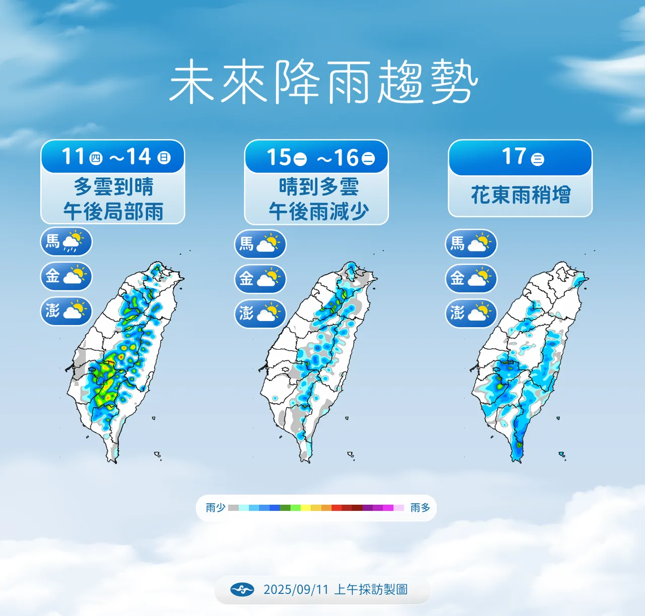 未来降雨趋势。气象署提供