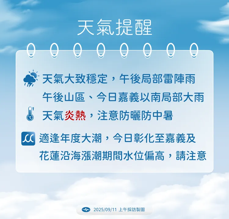 天氣提醒。氣象署提供