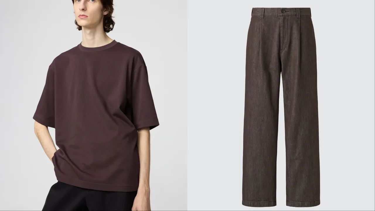 UNIQLO AIRism棉質寬版圓領T恤(左)590元、打褶直筒長褲(右)1490元。品牌提供