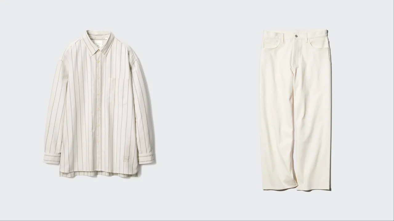 UNIQLO 牛津寬版襯衫(左)990元、寬版直筒牛仔褲(右)1290元。品牌提供