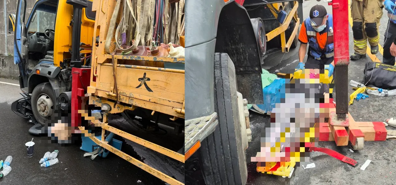 王男几乎是被「塞」进车底,救出时意识清楚,但左腿多处骨折,送往医院救治。民众提供